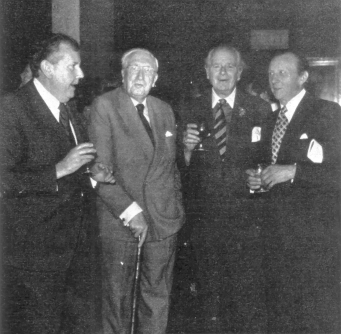 From left to right - Sir Malcolm Arnold, Sir William Walton, Vivian Ellis, Sir Lennox Berkeley, at the AGM of the PRS in June 1975