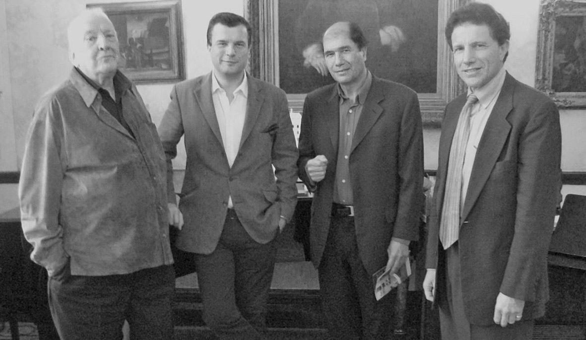 Sir Richard Rodney Bennett, Petroc Trelawny, Michael Berkeley and Julian Berkeley before the Berkeley Day at the Royal Academy of Music on 20 November 2011