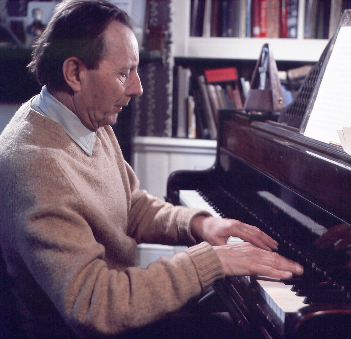 Lennox Berkeley in his study at 8 Warwick Avenue, London W2, c. 1970 (Photo Godfrey MacDomnic)