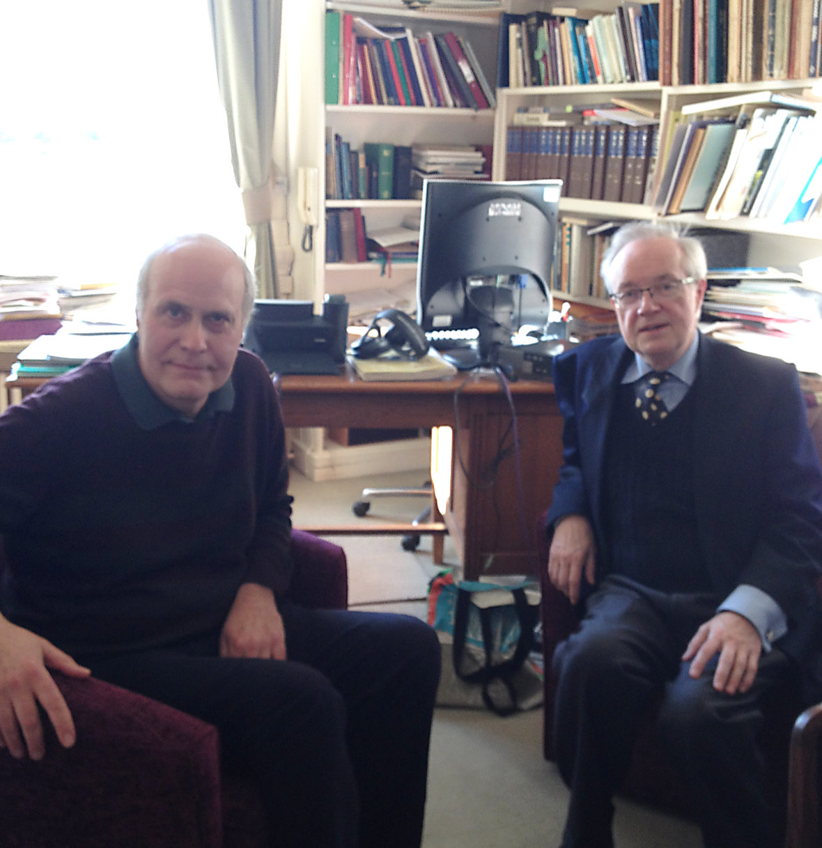 Conductor Stephen Cleobury (right) in his study at King’s College, Cambridge, with Adam Pounds