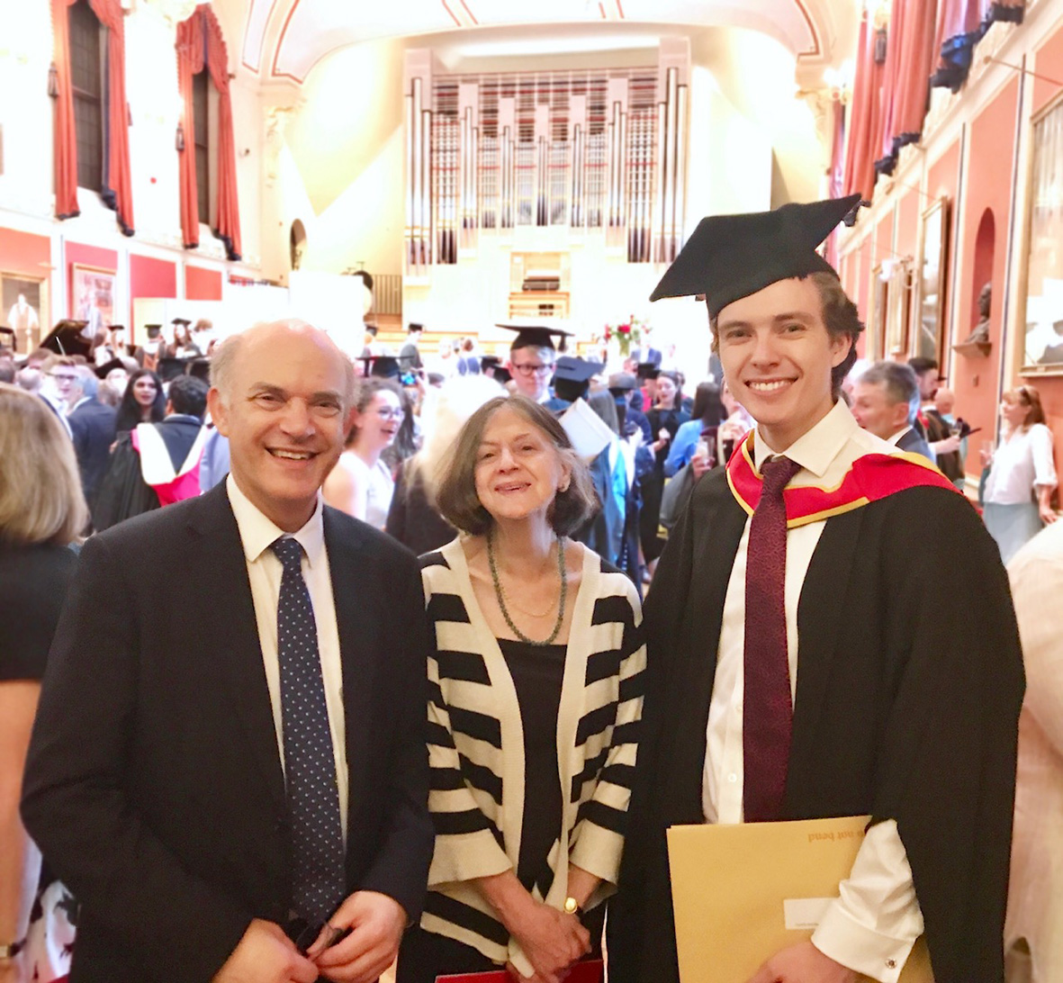 Emmanuel Sowicz (right) with Michael Lewin, Head of Guitar, Royal Academy of Music, and Mrs Sidney Buckland, after Emmanuel’s graduation recital at the Academy on 1 June 2017