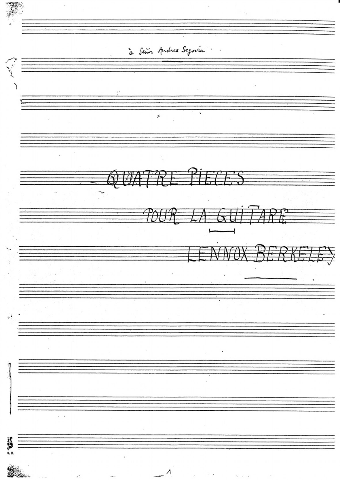 The autograph title page of Berkeley’s Quatre pièces
