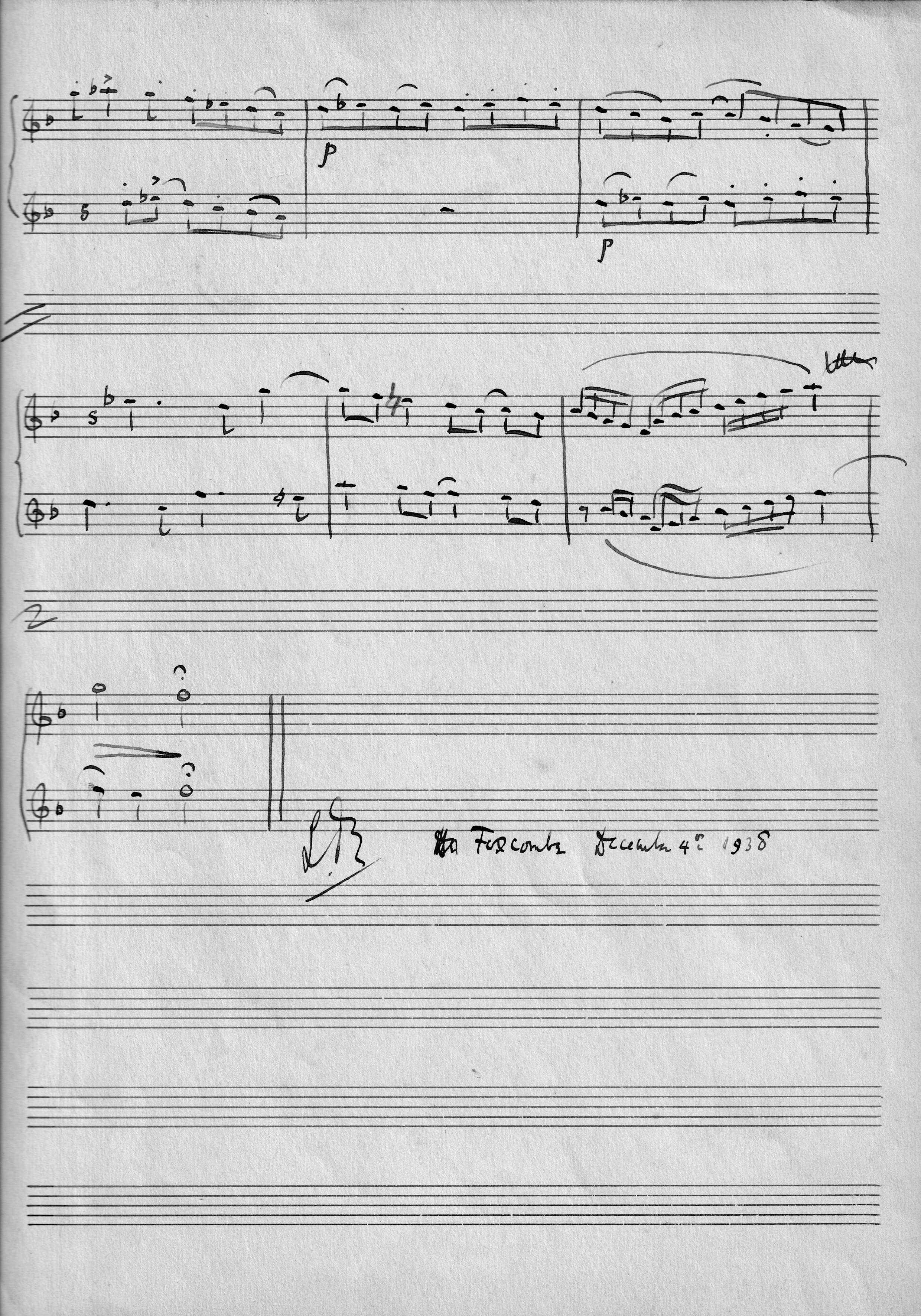 The second page of the autograph score of Berkeley’s newly-discovered Moderato for two recorders.