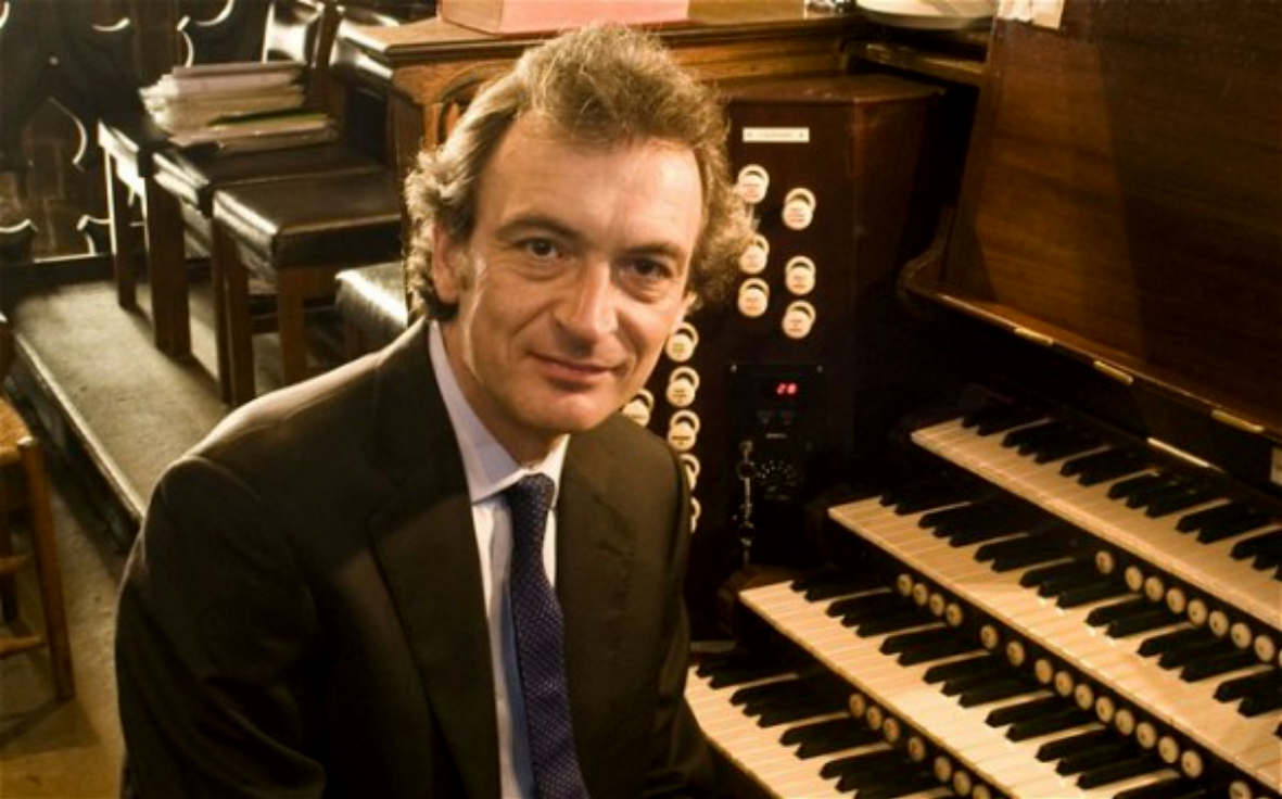 Iain Simcock, formerly organist of Westminster Cathedral, who gave a virtuoso recital of works by Berkeley and Bach on the new Dobson organ in Merton College Chapel.