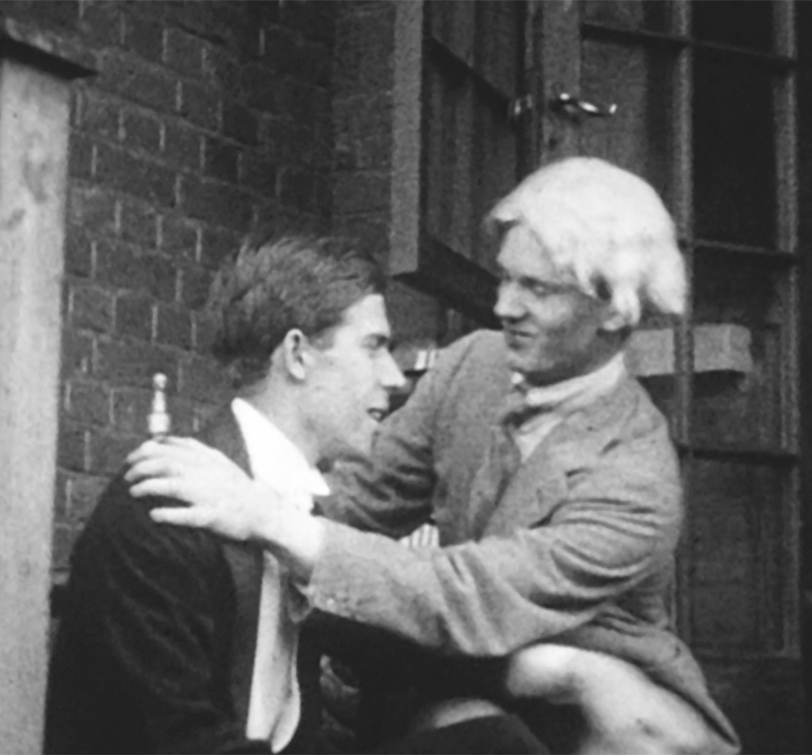 John Greenidge (left), Berkeley’s closest friend at Oxford, as the Prince of Wales, and Evelyn Waugh as the Dean of Balliol, in The Scarlet Woman, 1925 (British Film Institute).