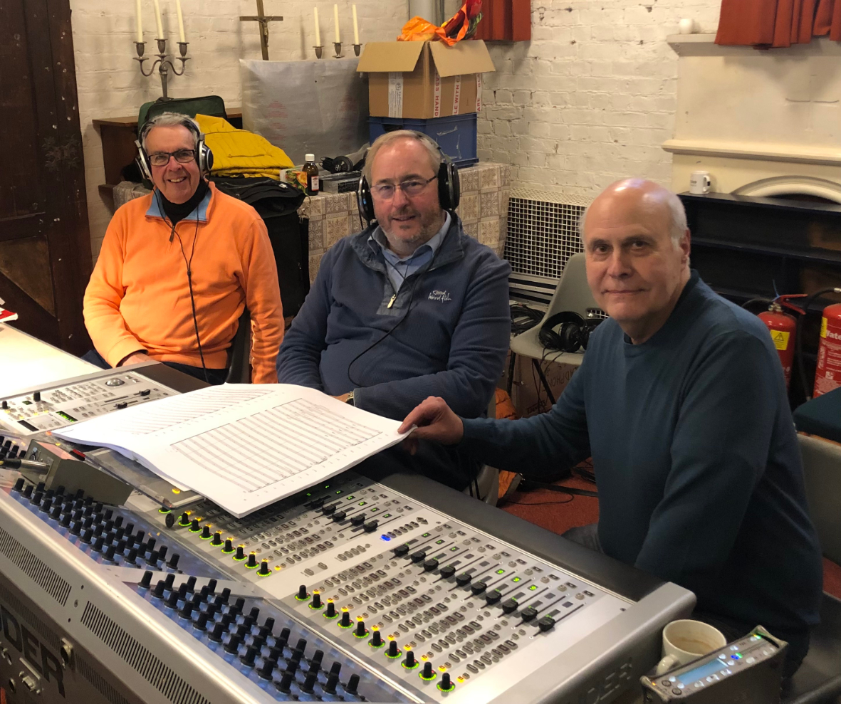 Left to right: Brian Pidgeon, Ralph Couzens and Adam Pounds, recording the new John Wilson CD with the Sinfonia of London, St Augustine’s, Kilburn, November 2022